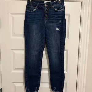 KanCan Dark Blue High-Rise Distressed Jeans